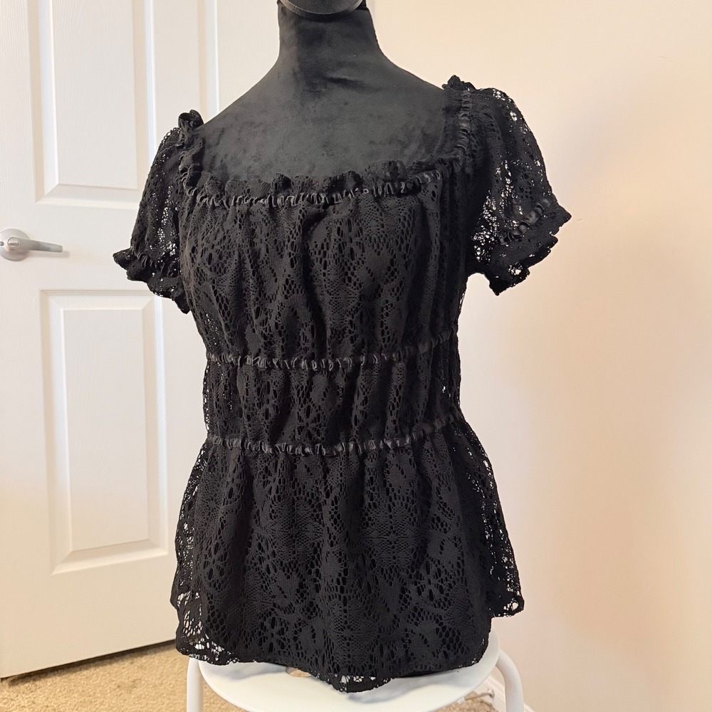 Vintage INC International Concepts Y2K Babydoll Black Top Lace SZ XL 90s - Picture 2 of 6